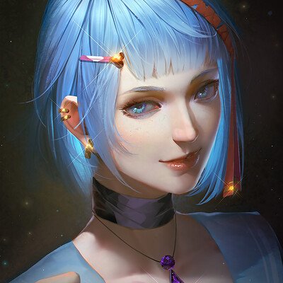 Синеволосая девушка арт