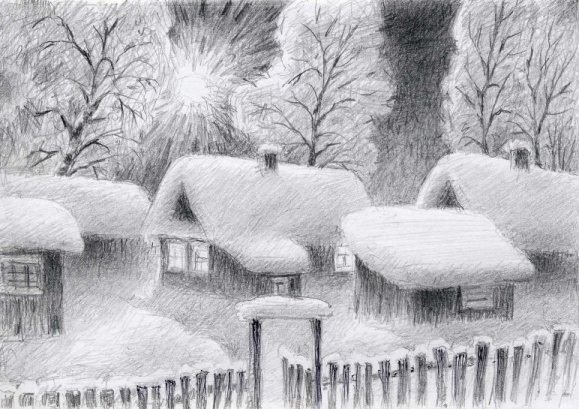 Зимний пейзаж рисунок