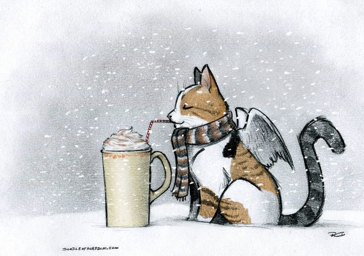 Котик зимой арт