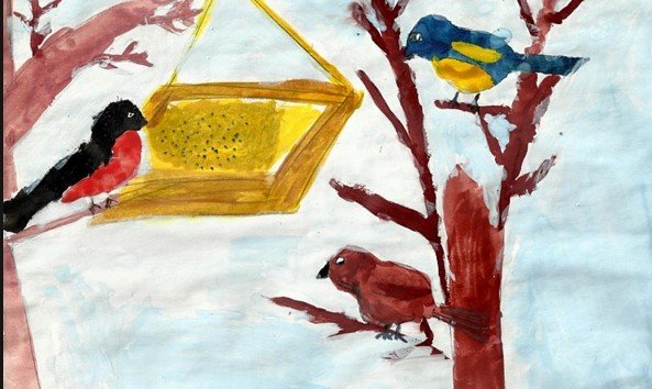 Рисование зимующие птицы
