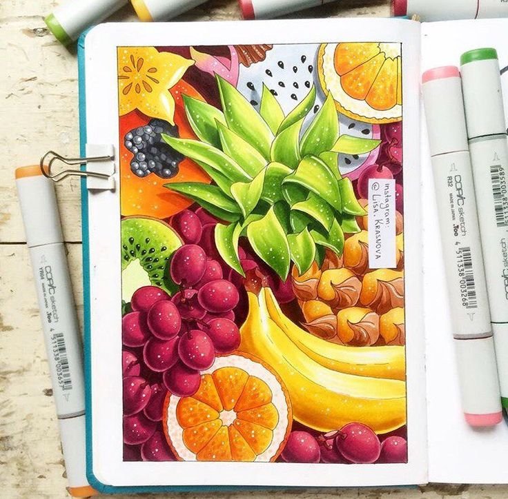 Рисунки маркерами фрукты