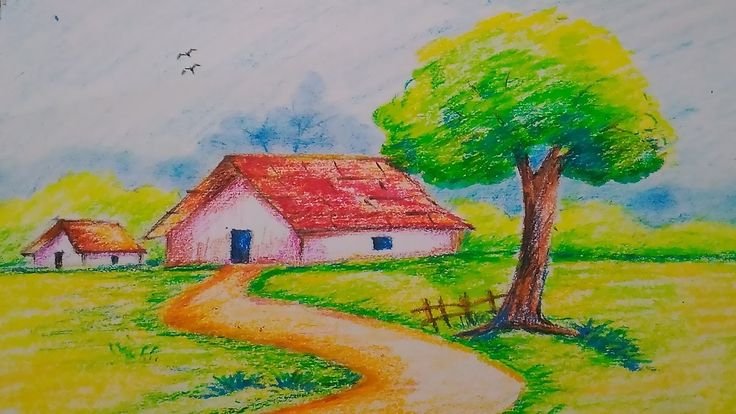 Пейзаж цветными карандашами