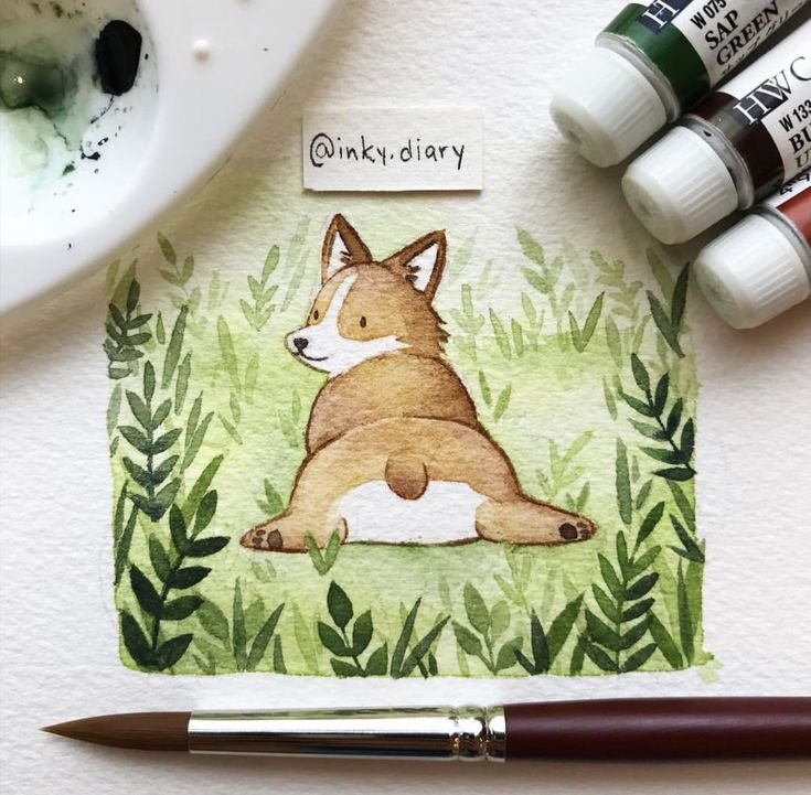 Корги скетч маркерами