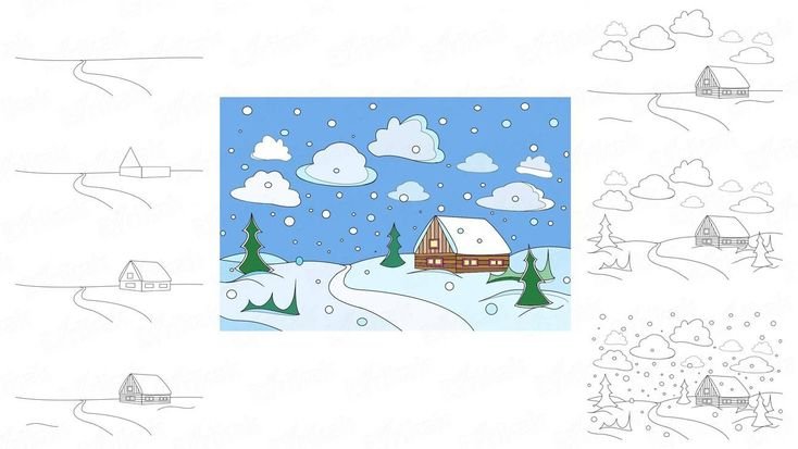 Рисование зимний пейзаж