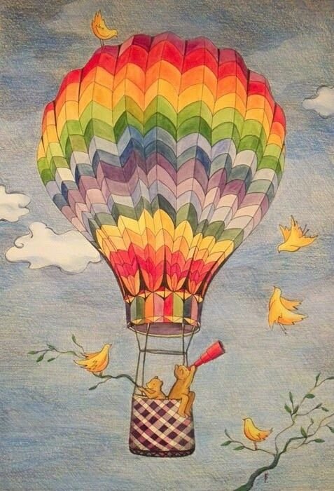 Рисование воздушный шар с корзиной