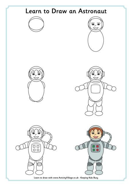Космонавт рисунок пошагово для детей