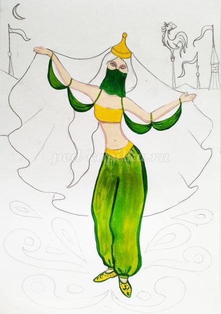 Шамаханская царица рисунок карандашом