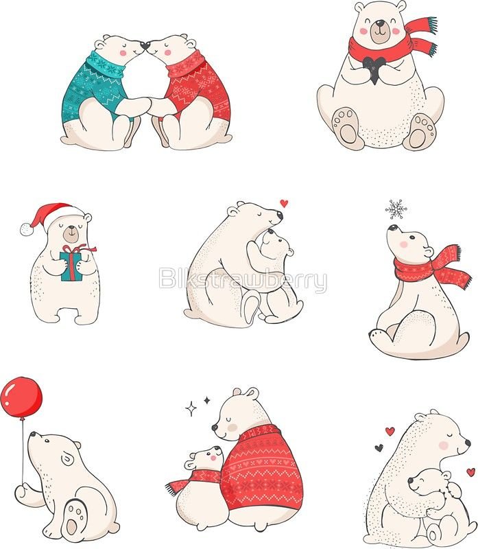 Новогодний белый мишка рисунок