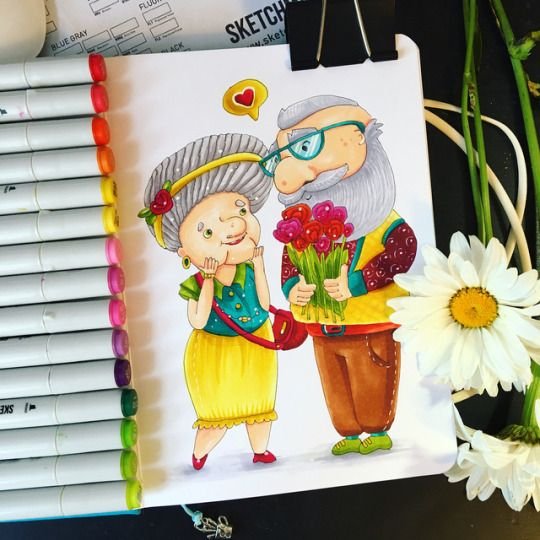 Рисунки маркерами для бабушки