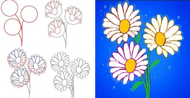 Ромашка схематичный рисунок