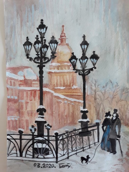 Фонари Петербурга акварель