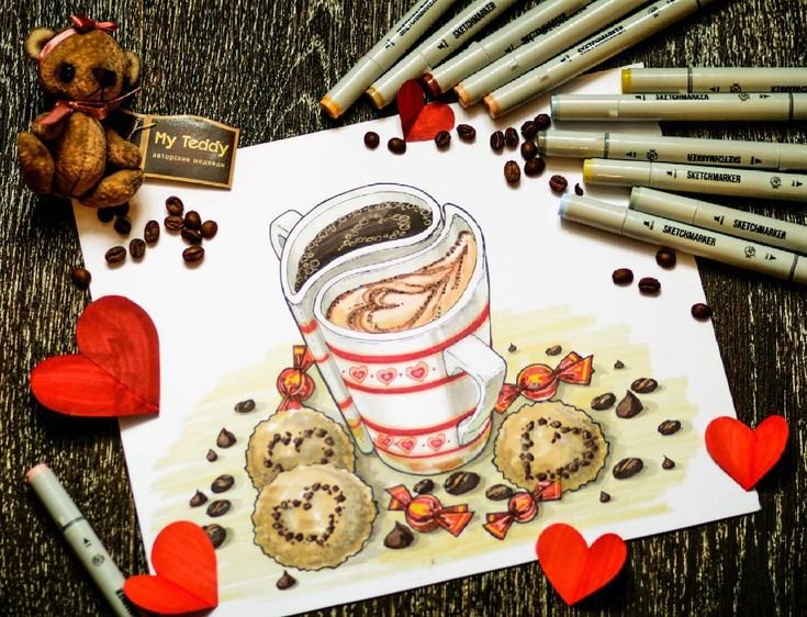 Рисунок кофе фломастерами
