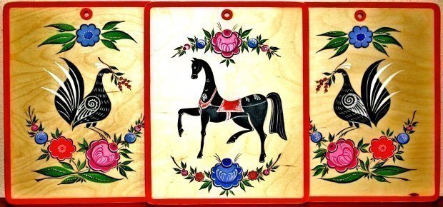Городецкая роспись кони птицы