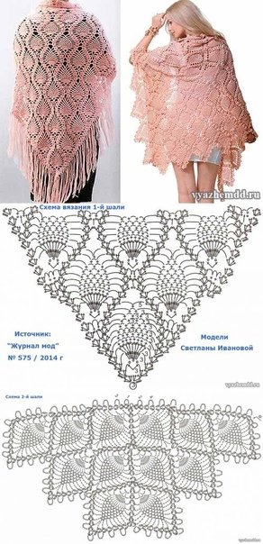 Шаль с узором ананас схема