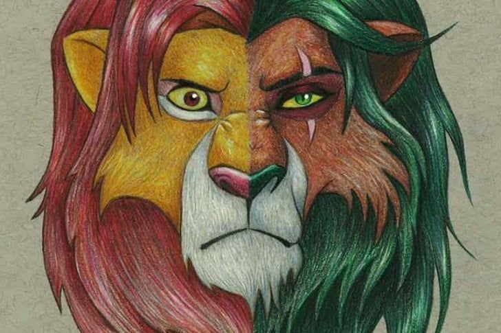 Лев рисунок цветными карандашами
