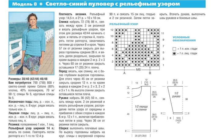 Рельефный узор свитер спицами описание