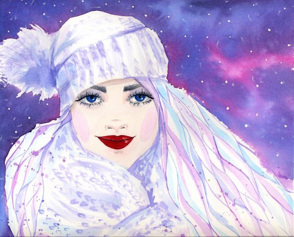 Портрет девушка зима рисунок