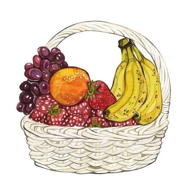 Рисование корзина с фруктами