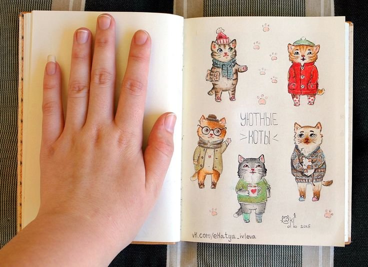 Рисунки котиков для скетчбука