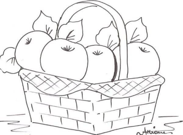 Раскраска корзина с фруктами и овощами
