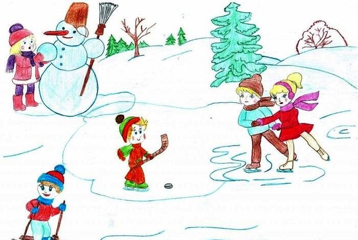 Рисунок на тему зимние забавы