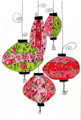 Рисование китайские фонарики