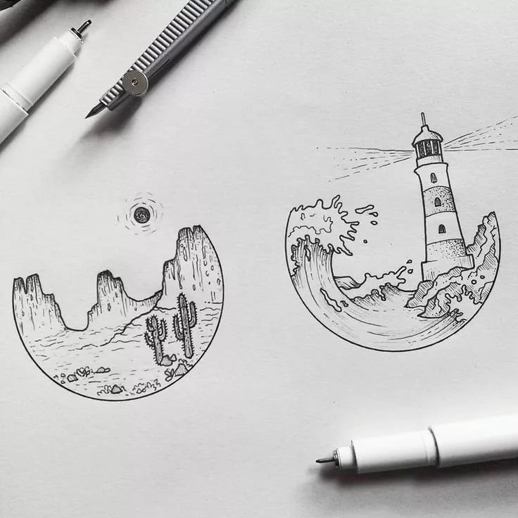 Рисунки чёрной гелевой ручкой