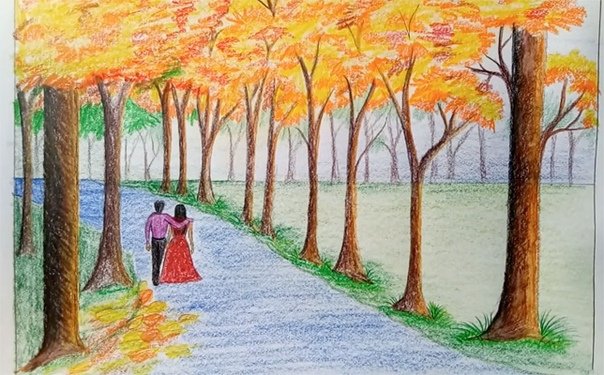 Рисунок осень карандашом