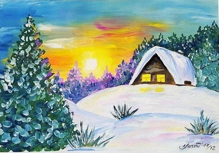Рисование зимний пейзаж