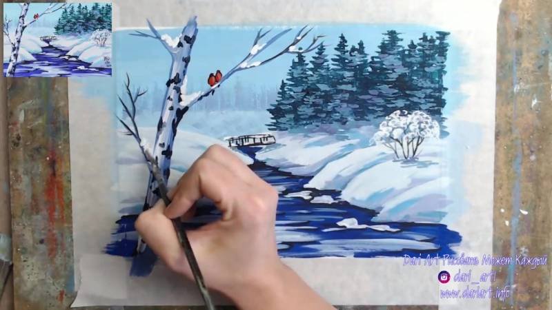 Уроки рисования гуашью зимний пейзаж