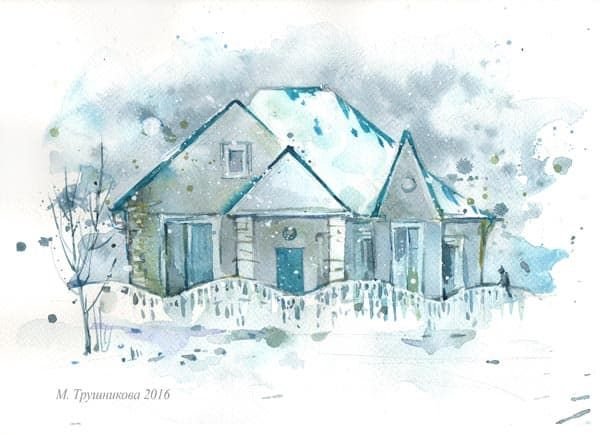 Домик акварель