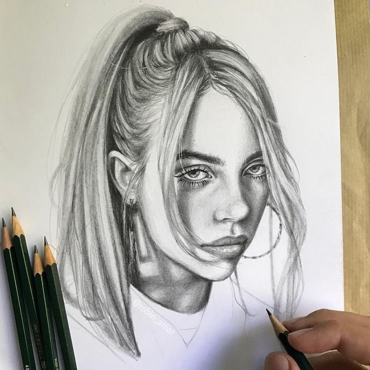 Портрет Билли Айлиш карандашом