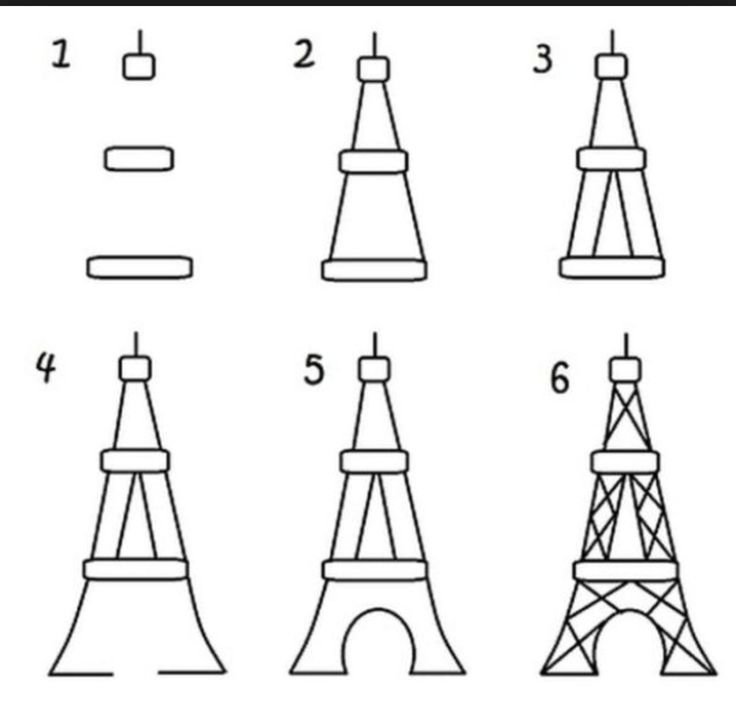 Поэтапное рисование Эйфелевой башни