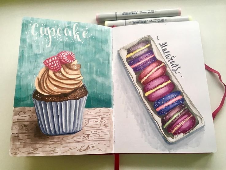 Рисунки для скетчбука маркерами легкие еда