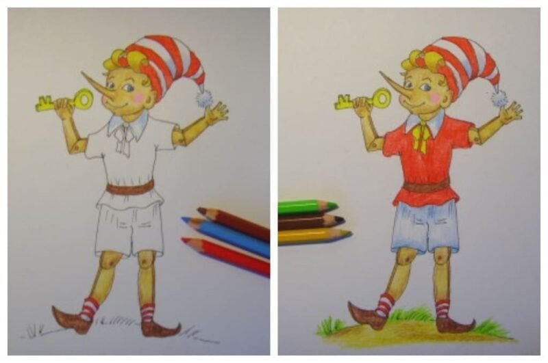 Буратино рисунок легкий