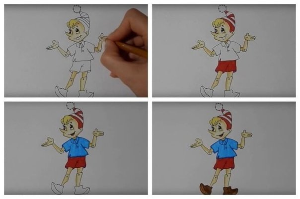 Буратино рисунок легкий