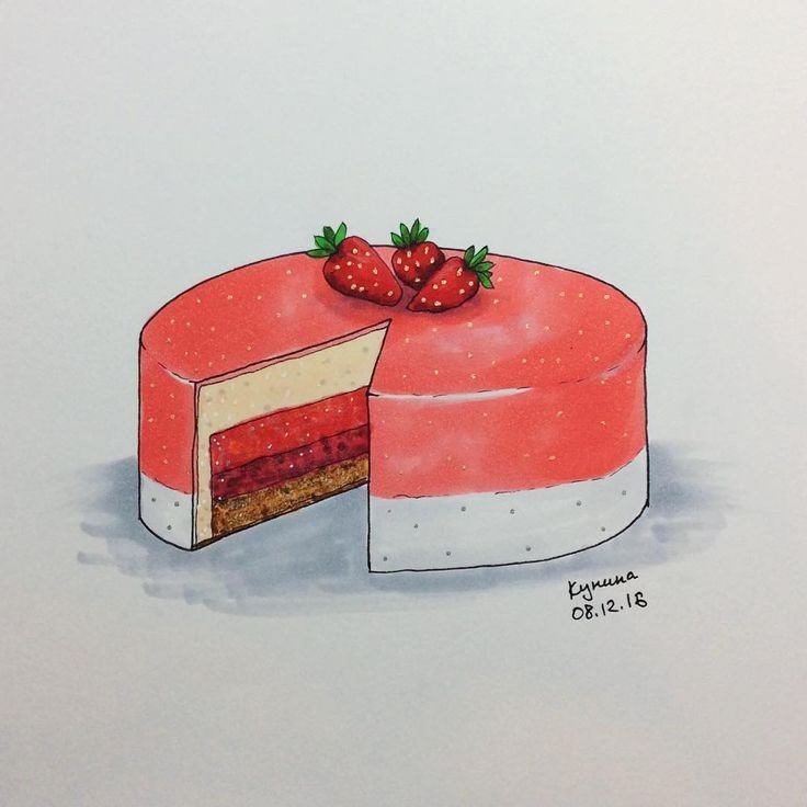Кусочек торта скетч маркером