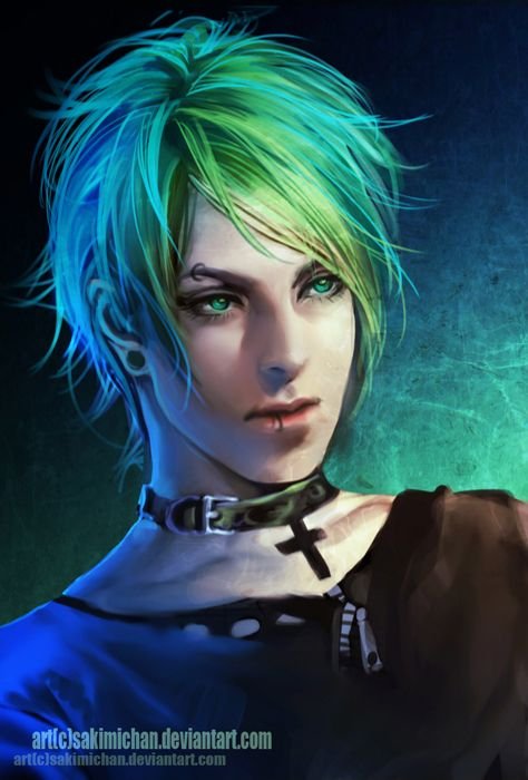 Парень с зелеными волосами арт