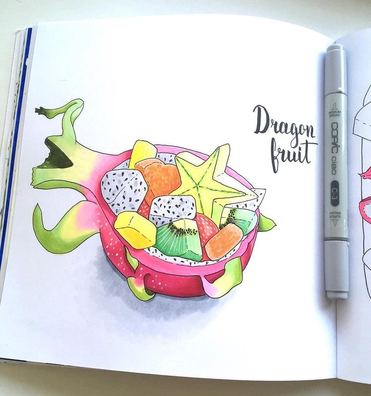 Рисунки для скетчбука лёгкие маркерами еда