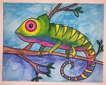Рисование цветными карандашами хамелеон