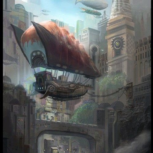 Steampunk Art город воздушные корабли