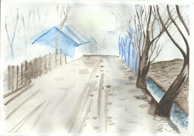 Зимний рисунок карандашом