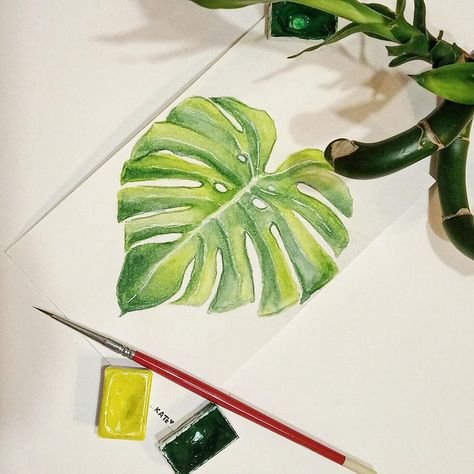 Рисуем монстеру акрилом