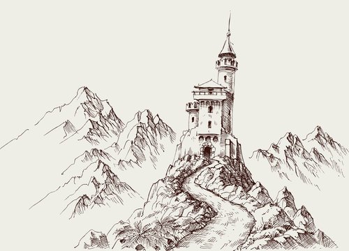 Замок в горах рисунок