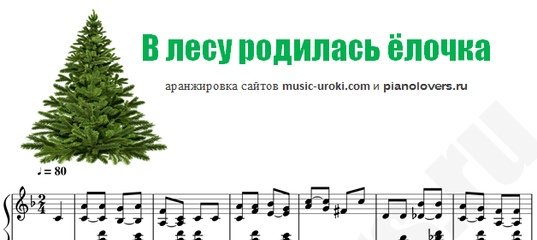 Ноты в лесу родилась елочка для пианино