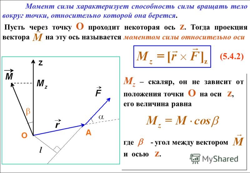 Момент силы f1 относительно оси о формула