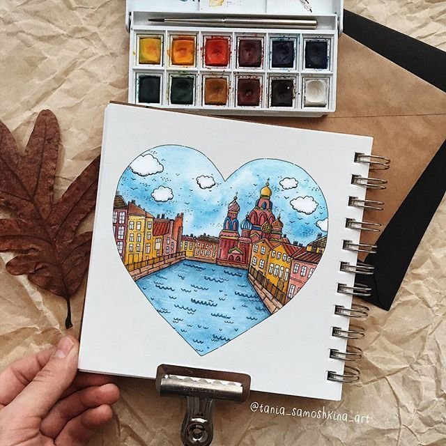 Рисунки акварелью в скетчбуке