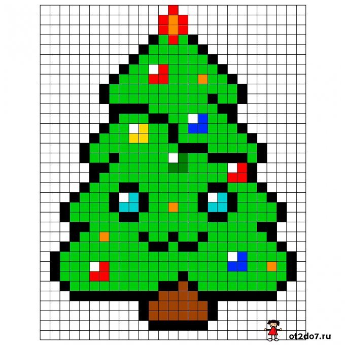 Рисунки по клеточкам новогодние