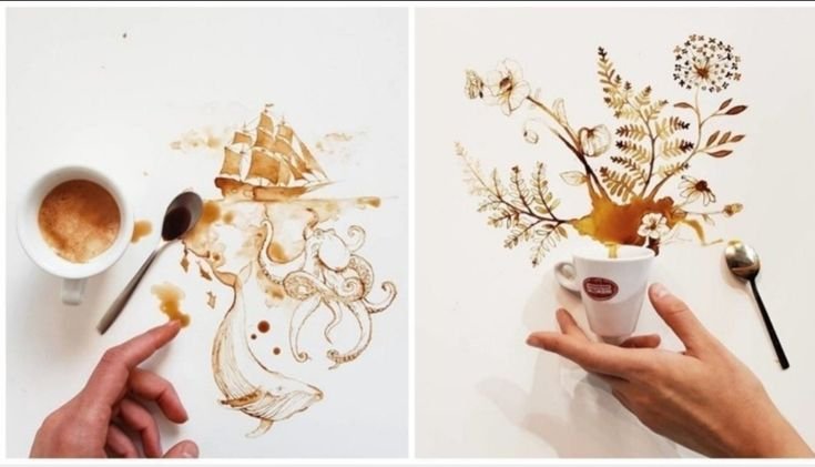 Рисование кофе на бумаге