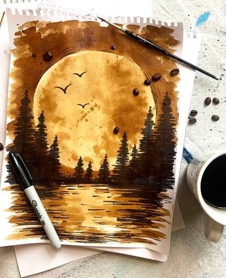 Рисование кофе на бумаге мастер класс
